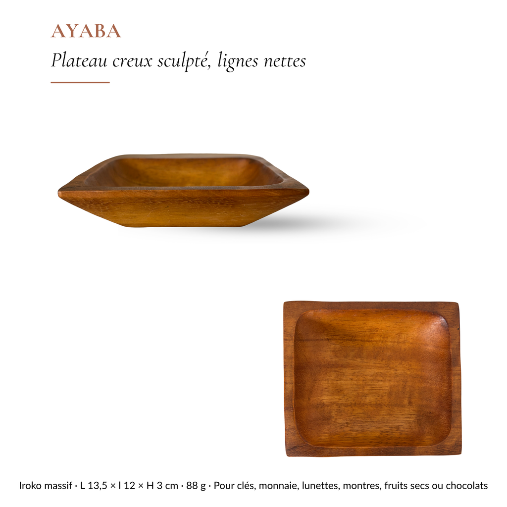 AYABA — Vide-poche design en bois d'Iroko de Côte d'Ivoire Green Kare