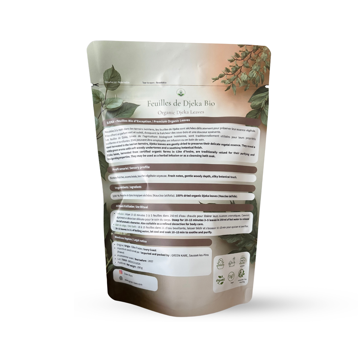 Feuilles de Djeka naturelles Green Kare